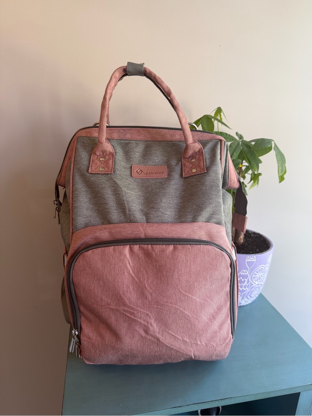 Pink & Gray Baby Diaper Backpack